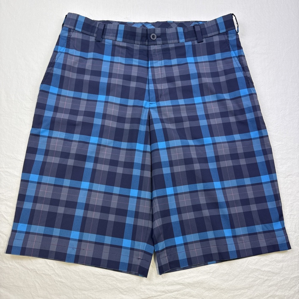 Nike Shorts Mens 32  BLUE Plaid Dri Fit Tour Performance Golf Casual  PREPPY